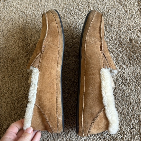 Olukai Women’s Ku’una Brown Suede Leather Sheepskin Fur Slip On Shoes Slippers - Picture 4 of 9